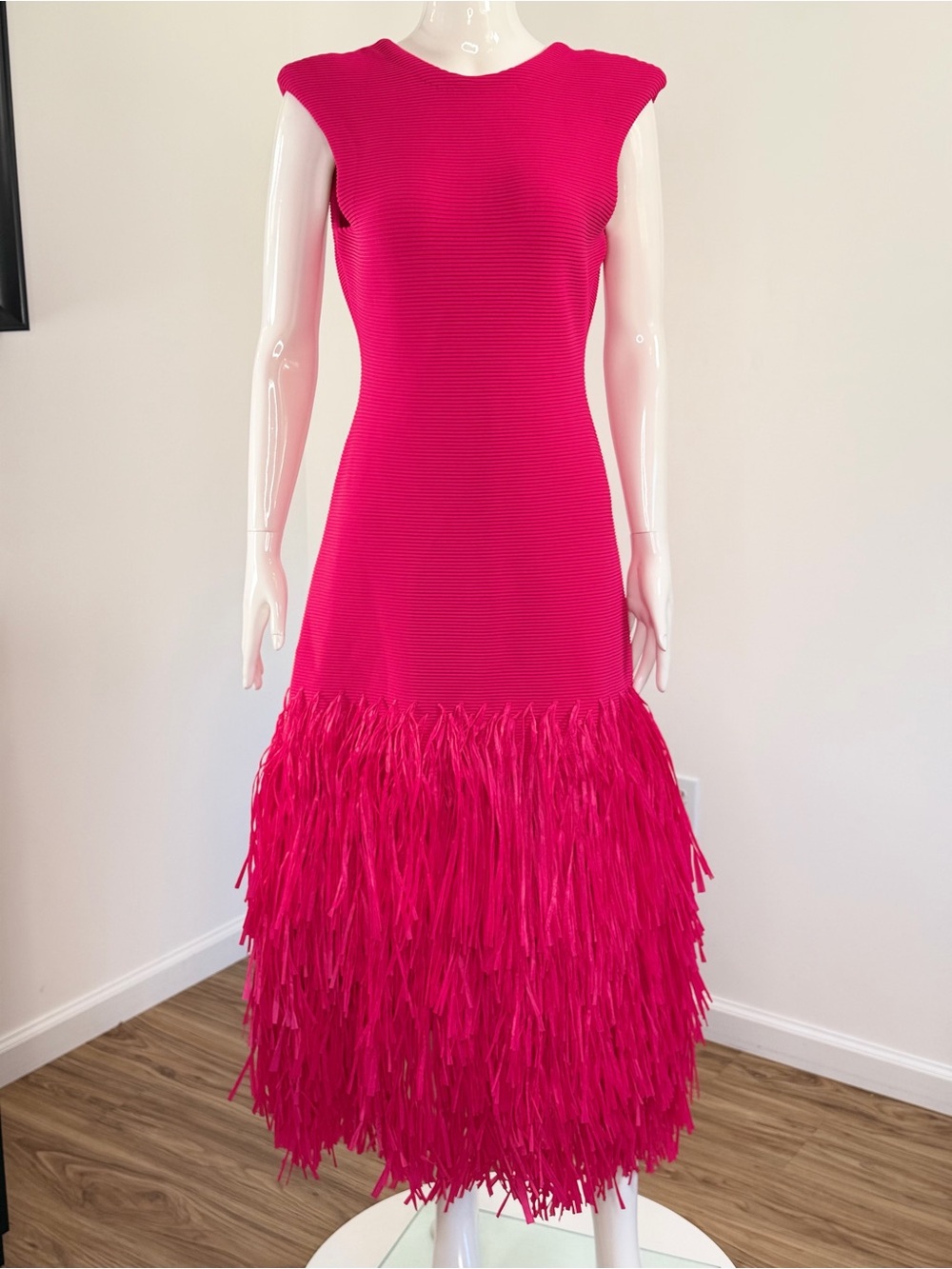 Aje Rushes Raffia Midi Dress Pink Large NWT RARE - Picture 6 of 13